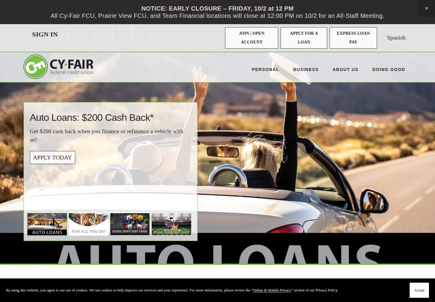 Screenshot of cyfairfcu.org