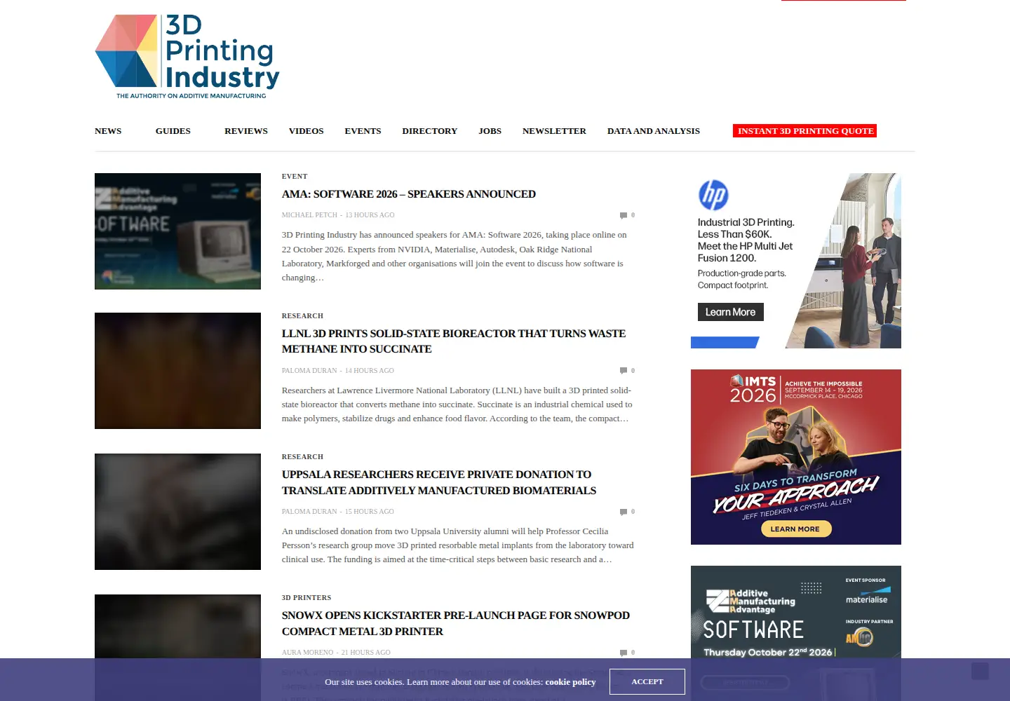 Screenshot of 3dprintingindustry.com