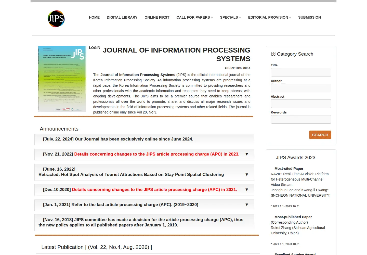 Captured homepage of jips-k.org in the current scan