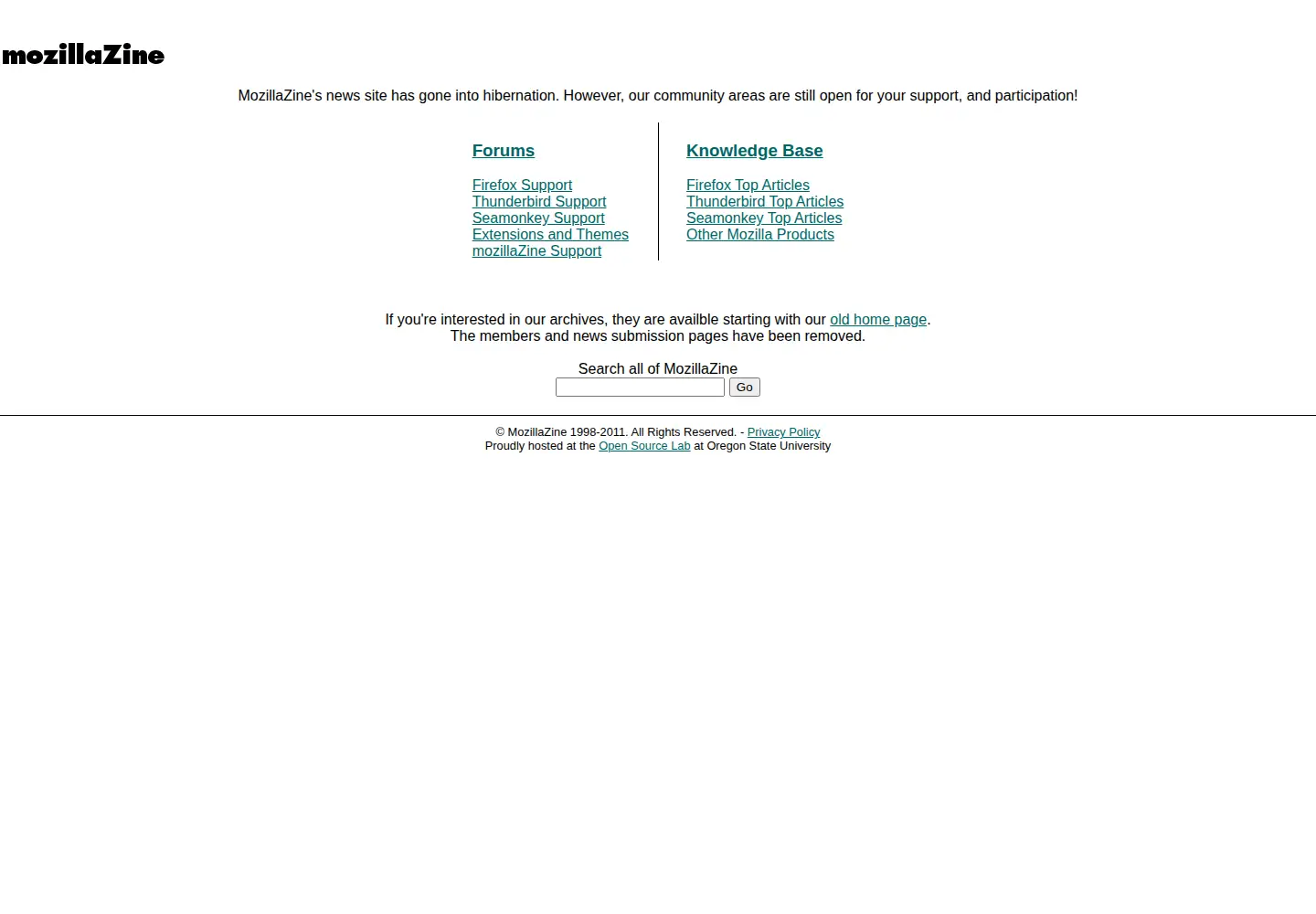 Screenshot of mozillazine.org