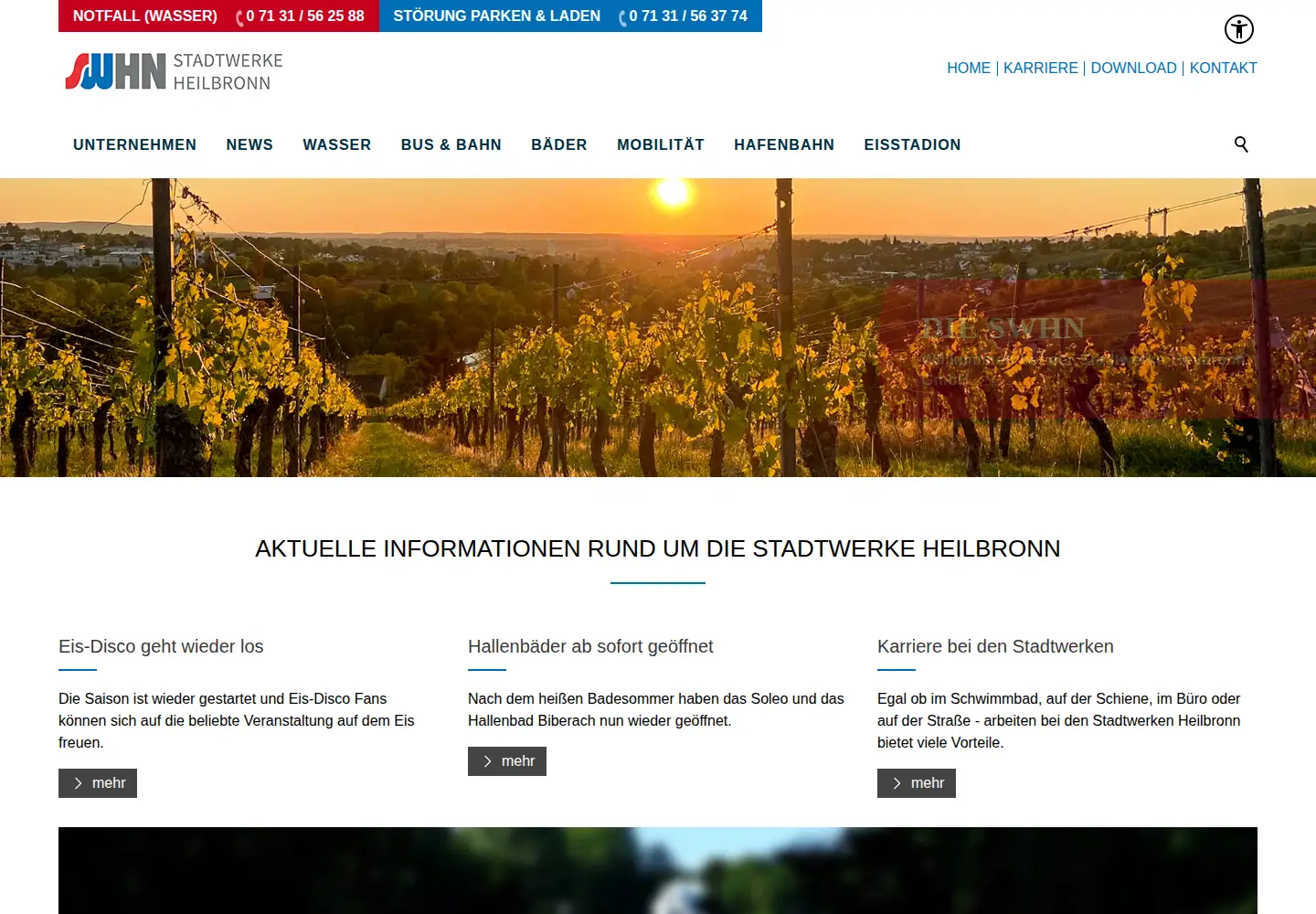 Captured homepage of stadtwerke-heilbronn.de in the current scan
