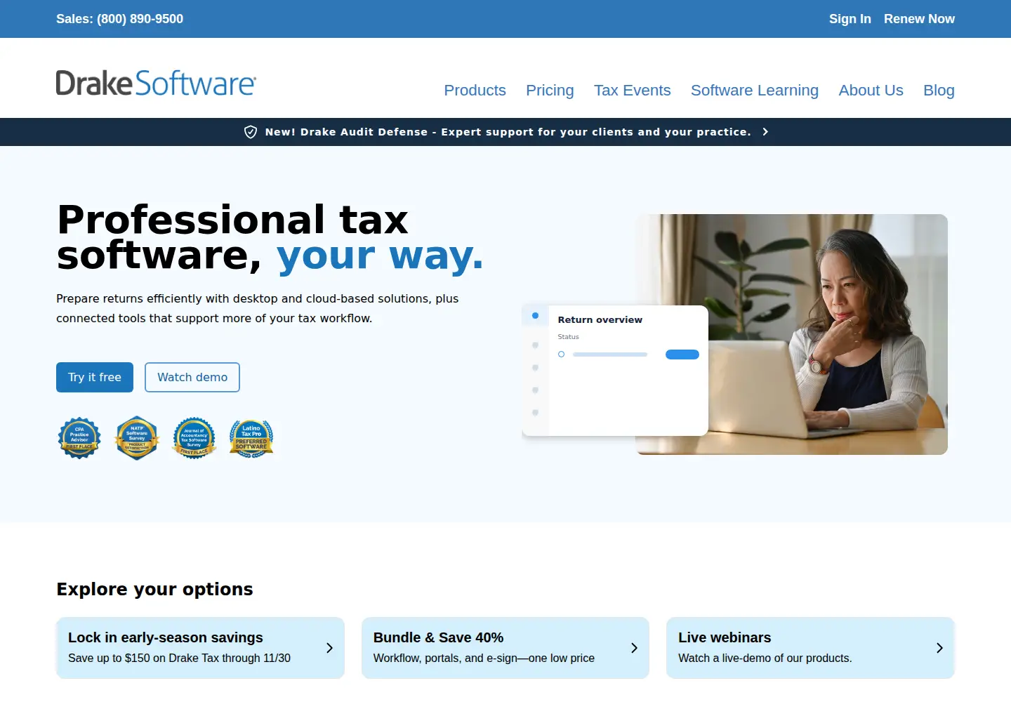 Captured homepage of drakesoftware.com in the current scan
