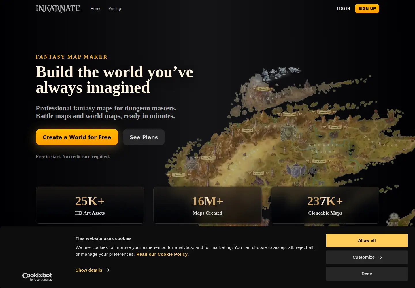 Captured homepage of inkarnate.com in the current scan