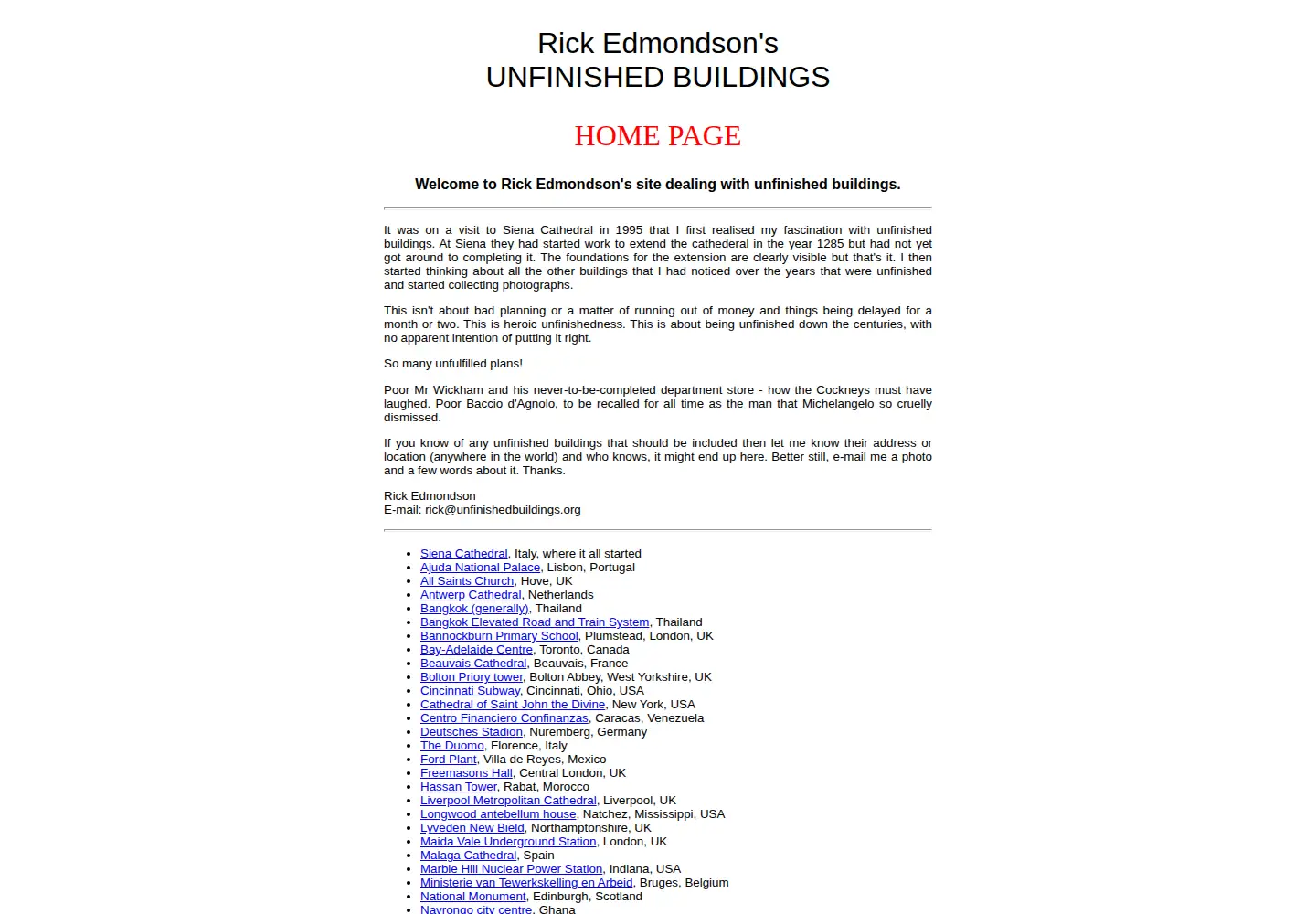 Captured homepage of unfinishedbuildings.org in the current scan