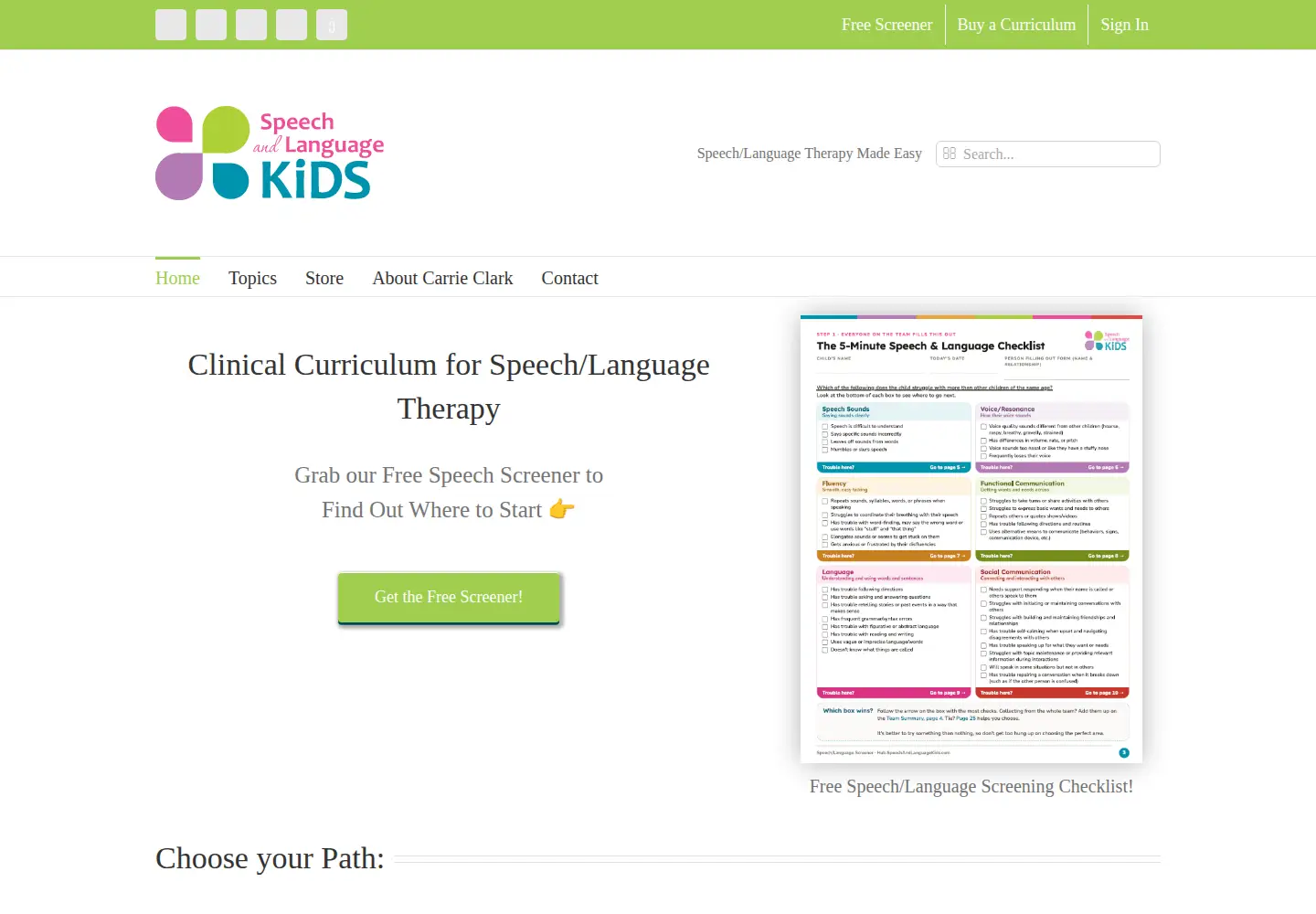 Screenshot of speechandlanguagekids.com