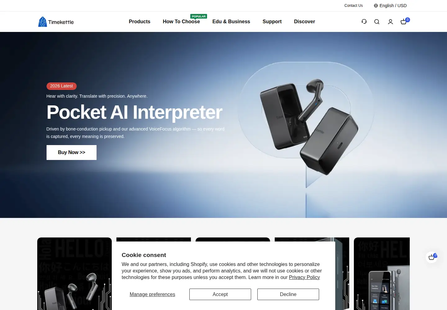 Captured homepage of timekettle.co in the current scan