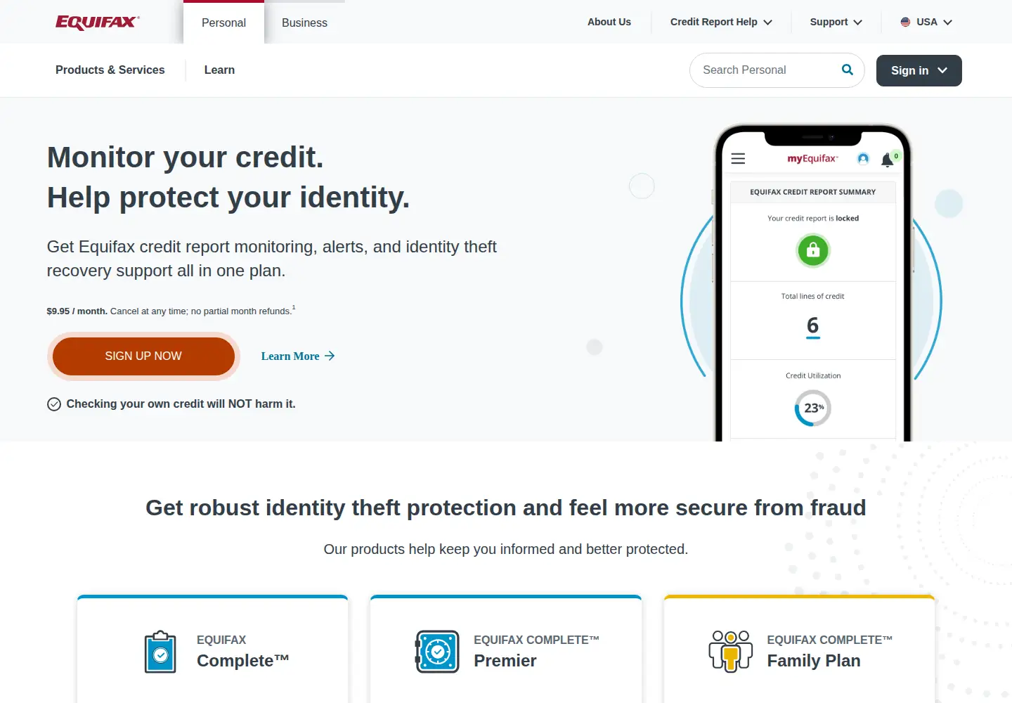 Screenshot of equifax.com