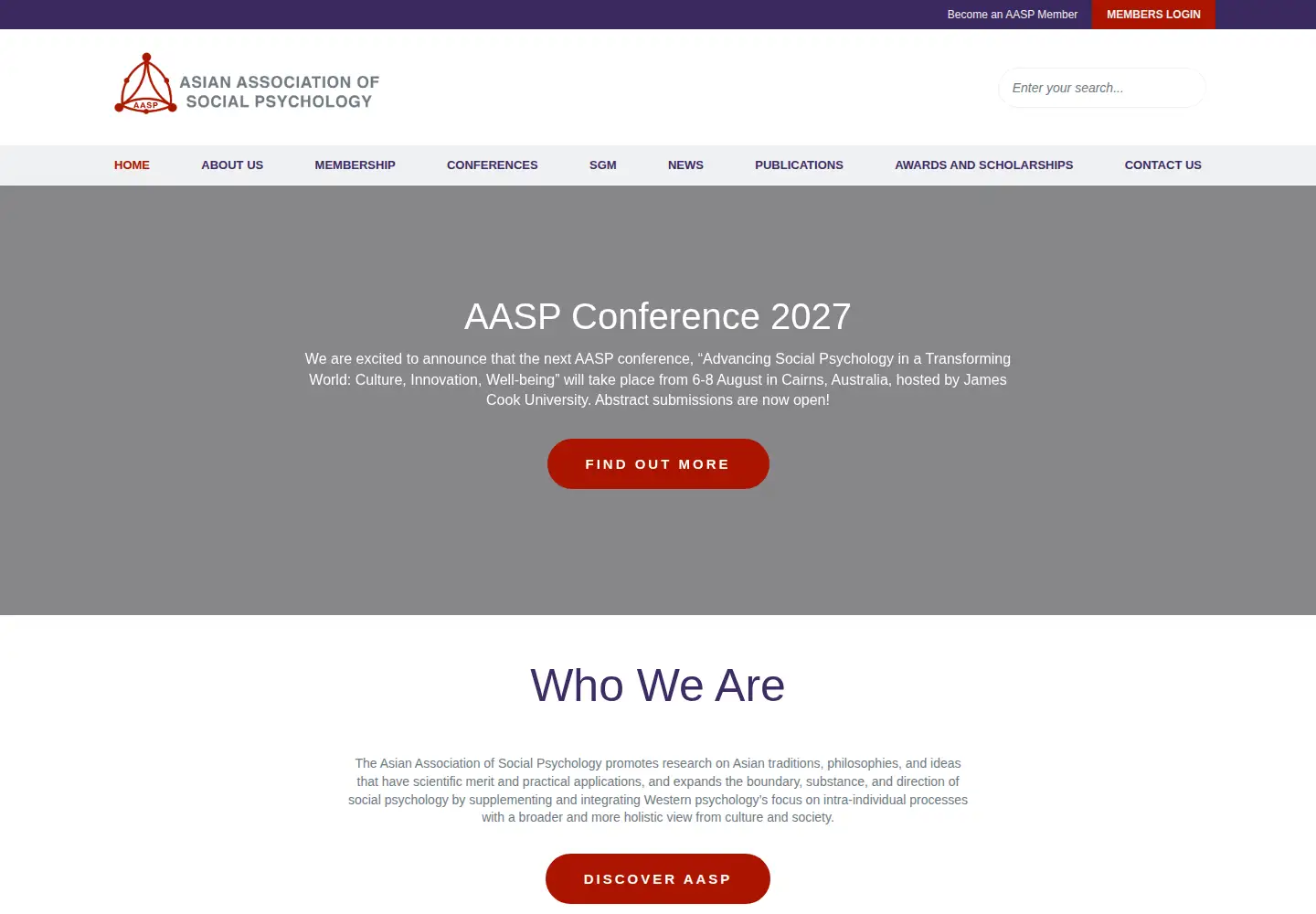 Captured homepage of asiansocialpsych.org in the current scan