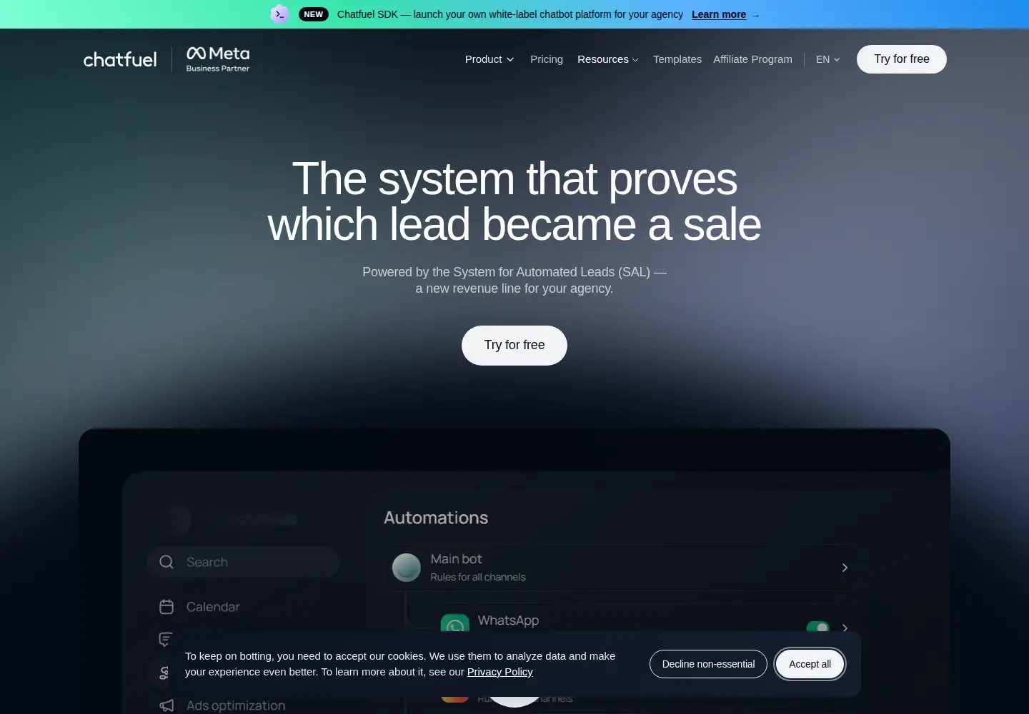 Screenshot of chatfuel.com