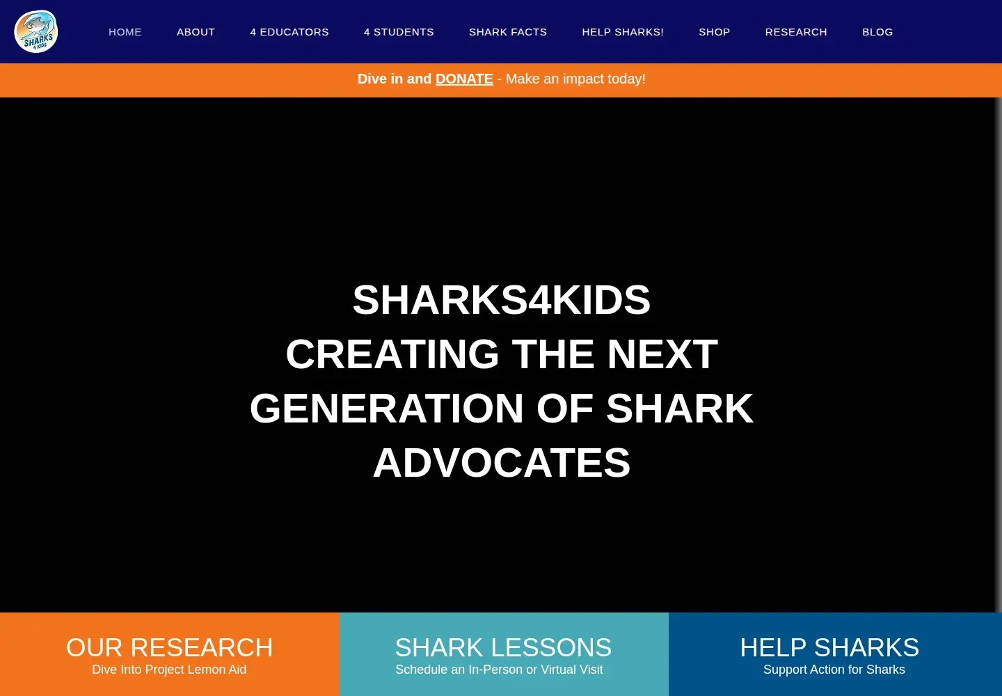 Screenshot of sharks4kids.com