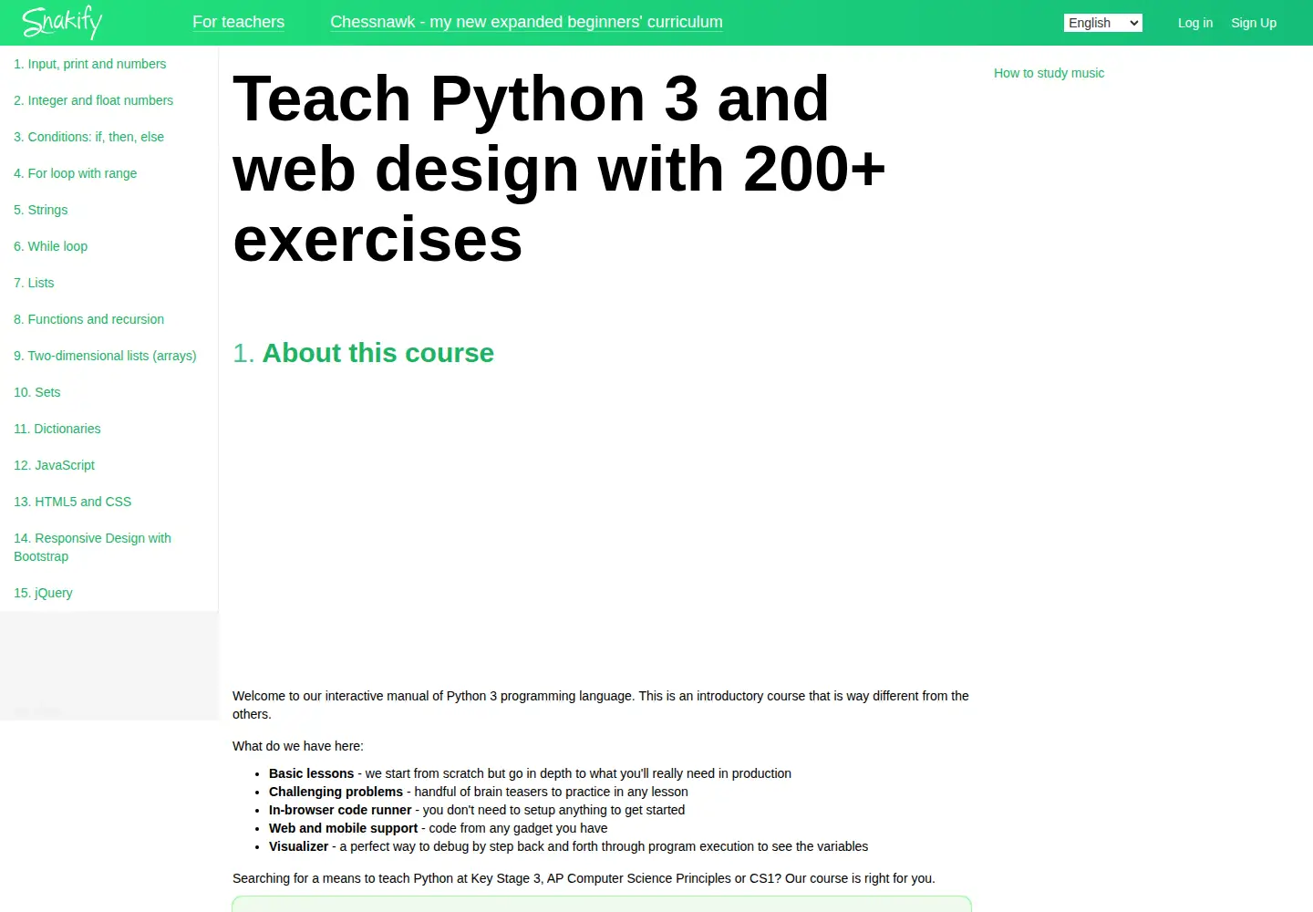 Screenshot of snakify.org