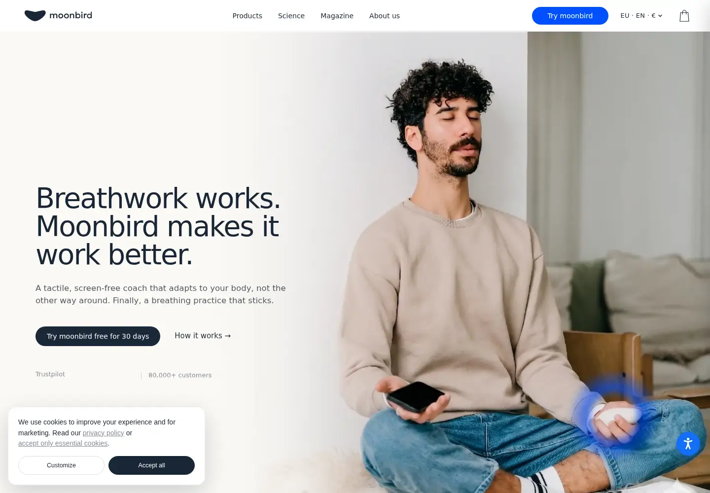 Captured homepage of moonbird.life in the current scan