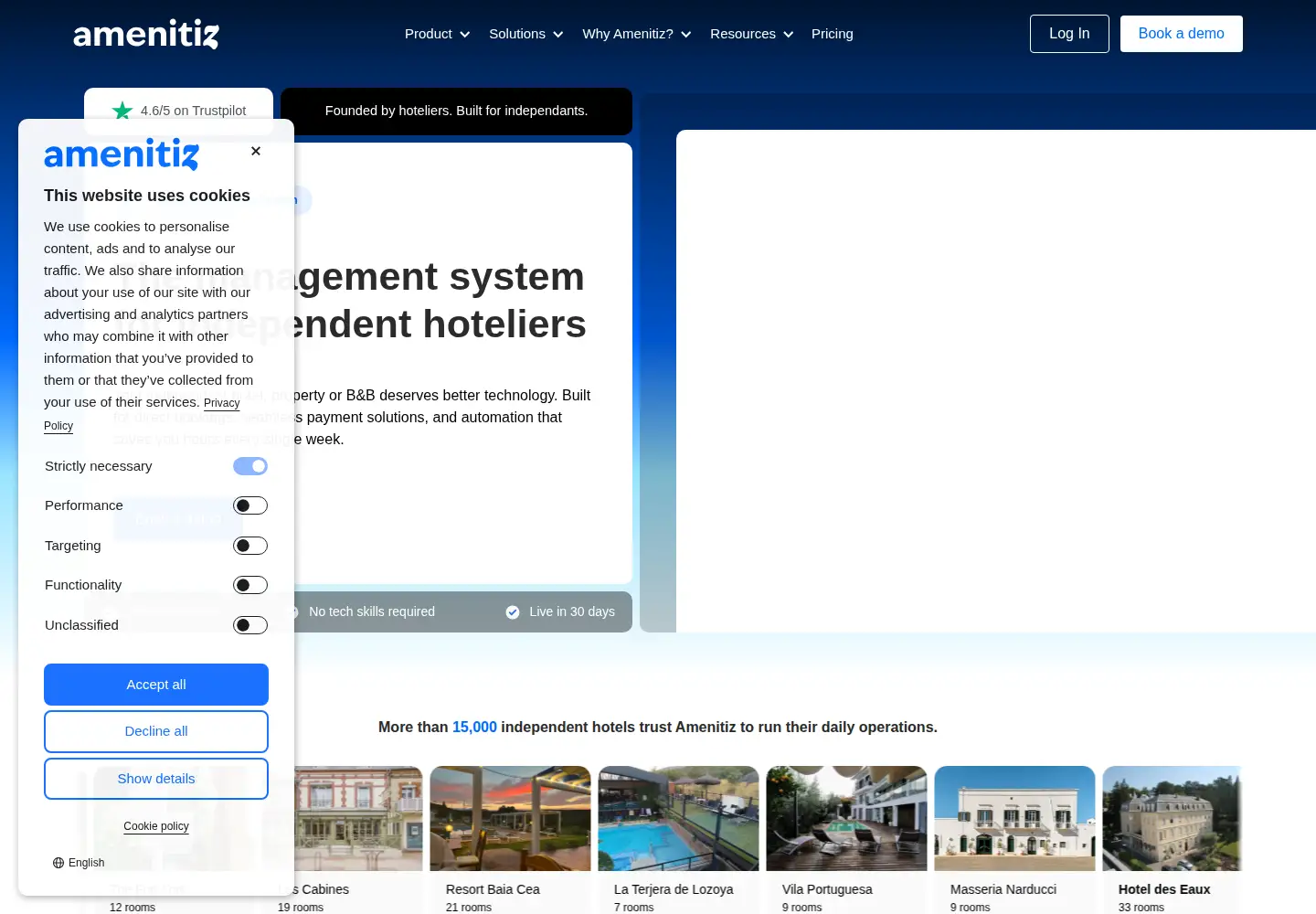 Screenshot of amenitiz.com