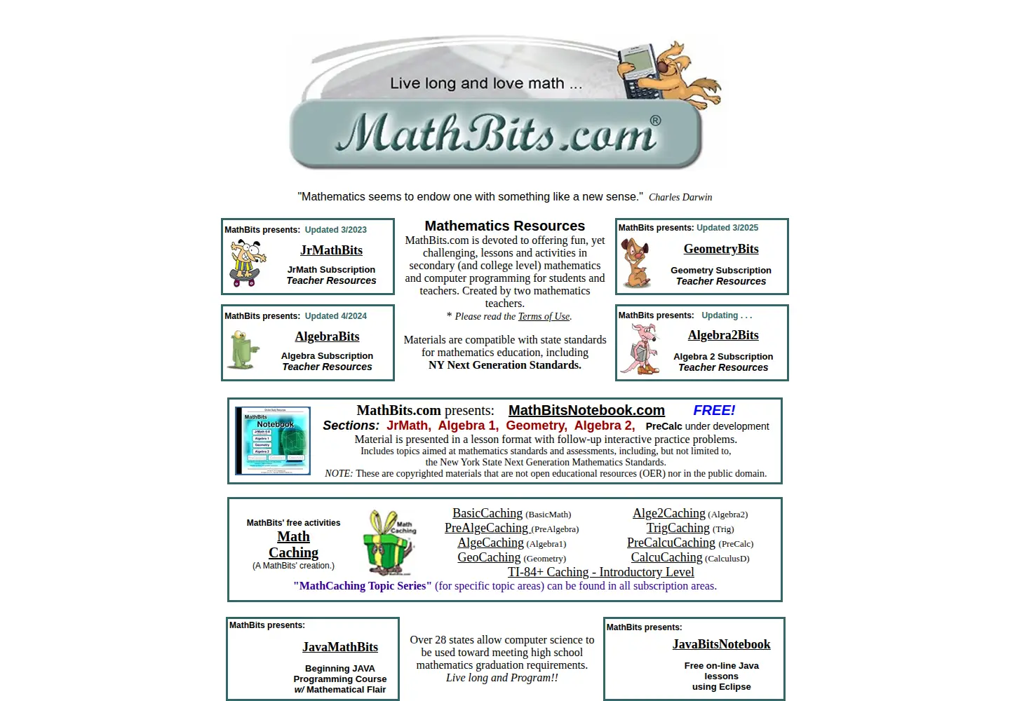 Screenshot of mathbits.com
