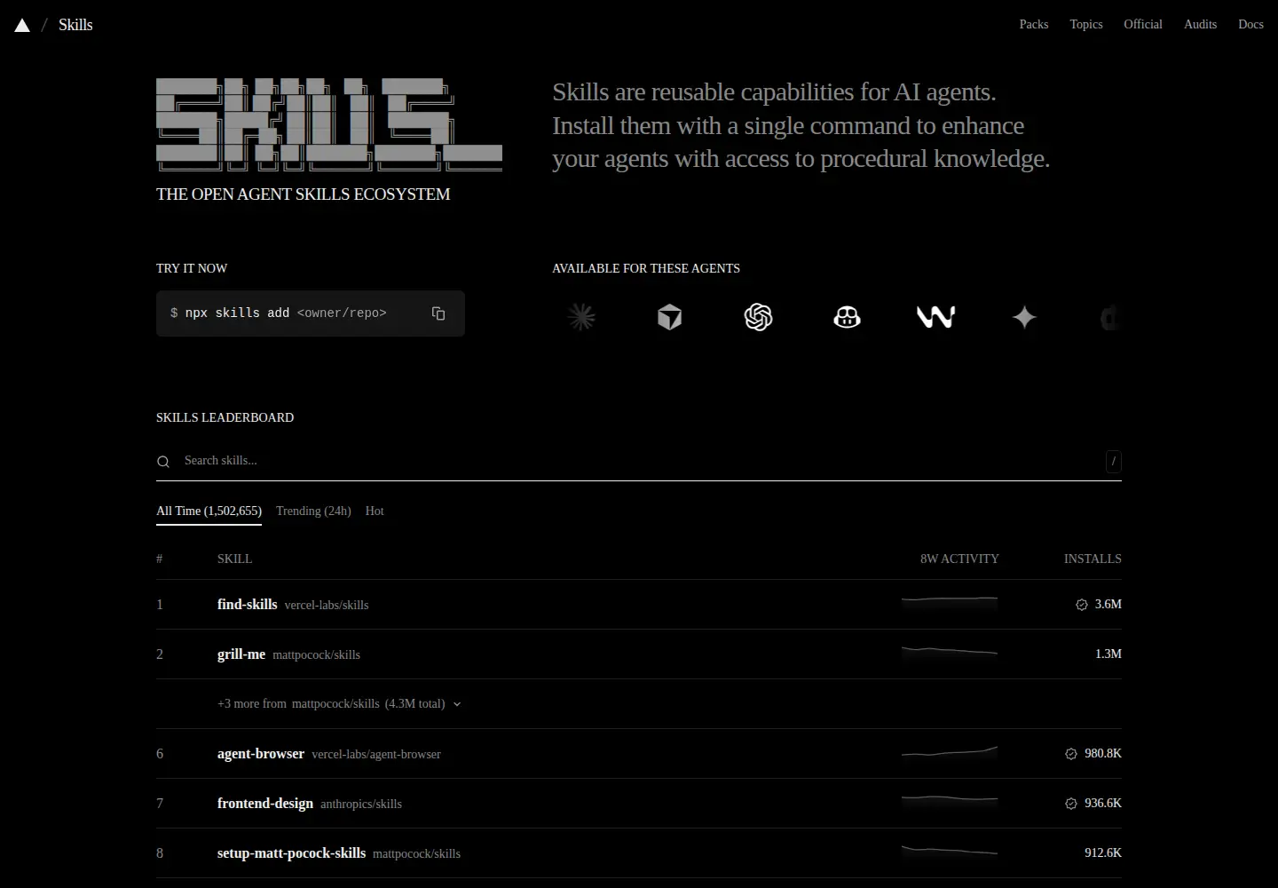 Screenshot of skills.sh