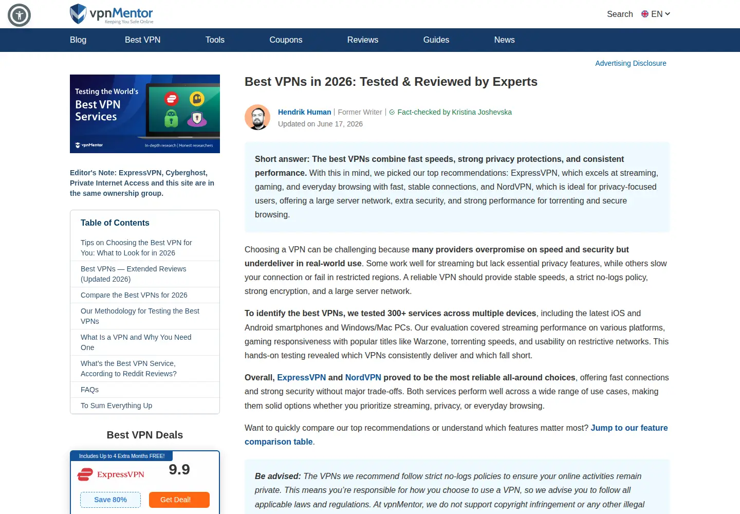 Screenshot of vpnmentor.com