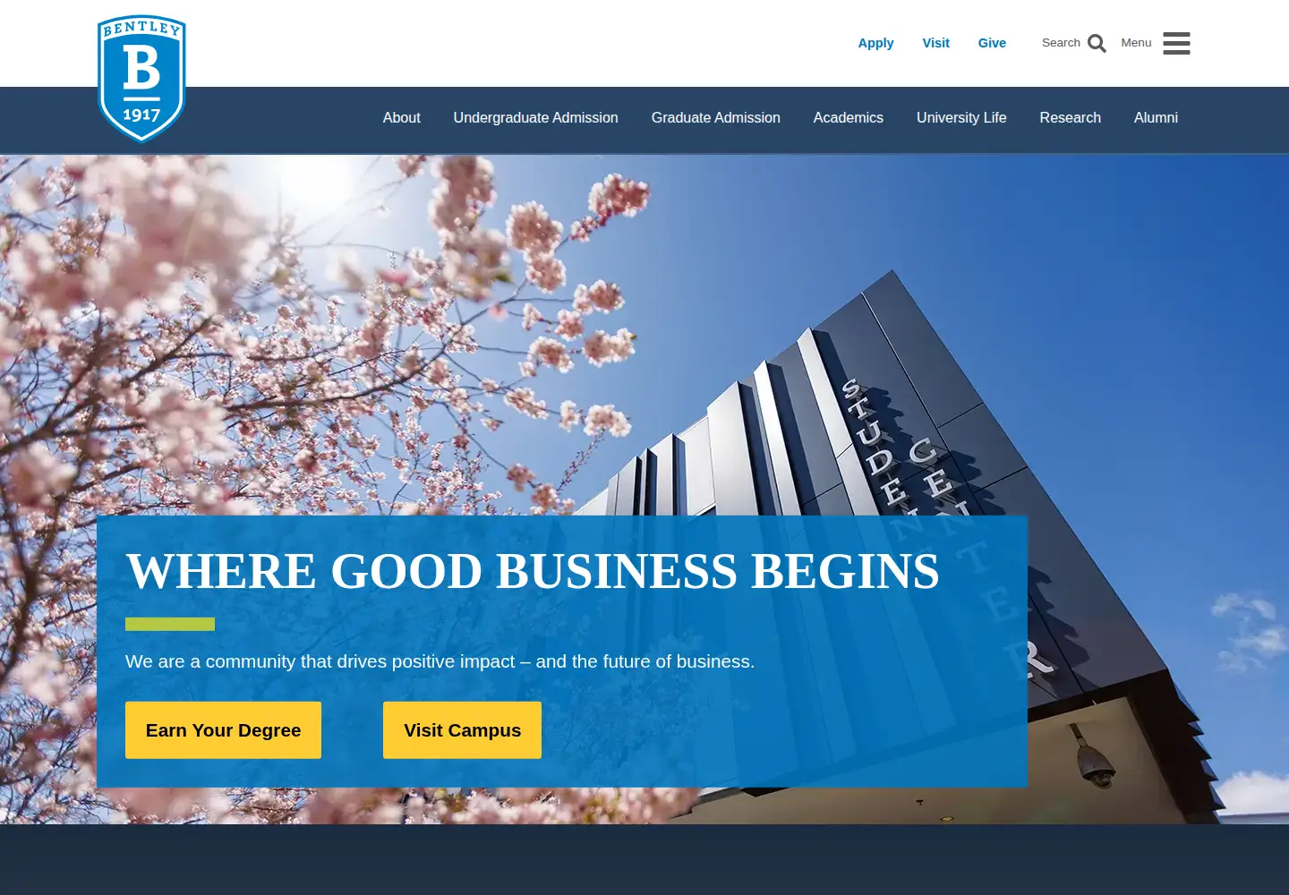Screenshot of bentley.edu