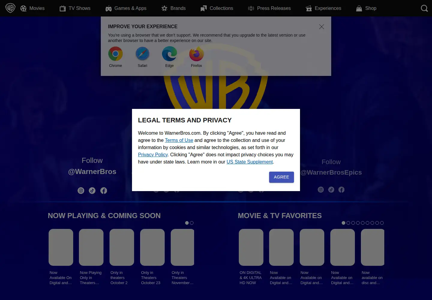 Screenshot of warnerbros.com