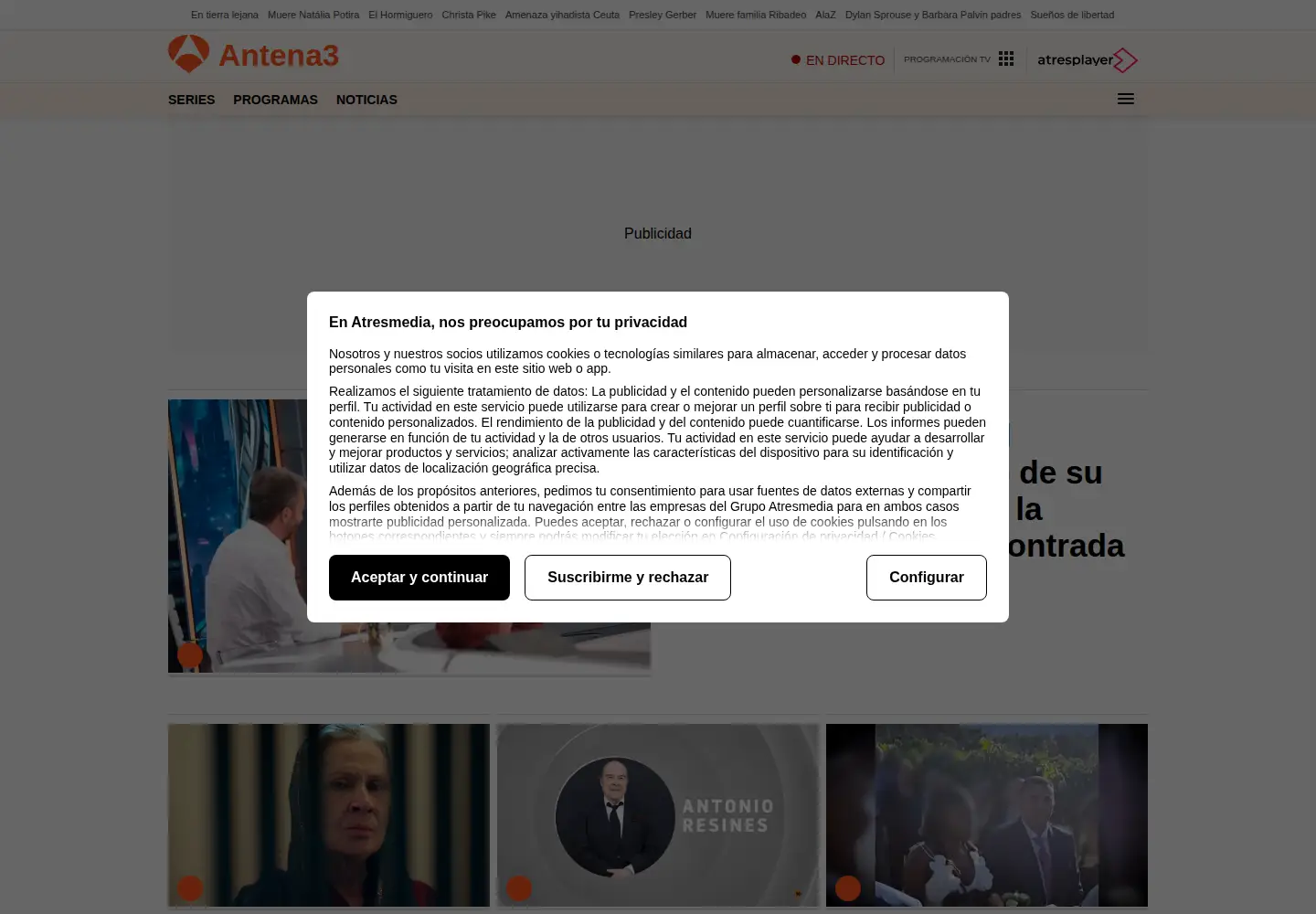Screenshot of antena3.com