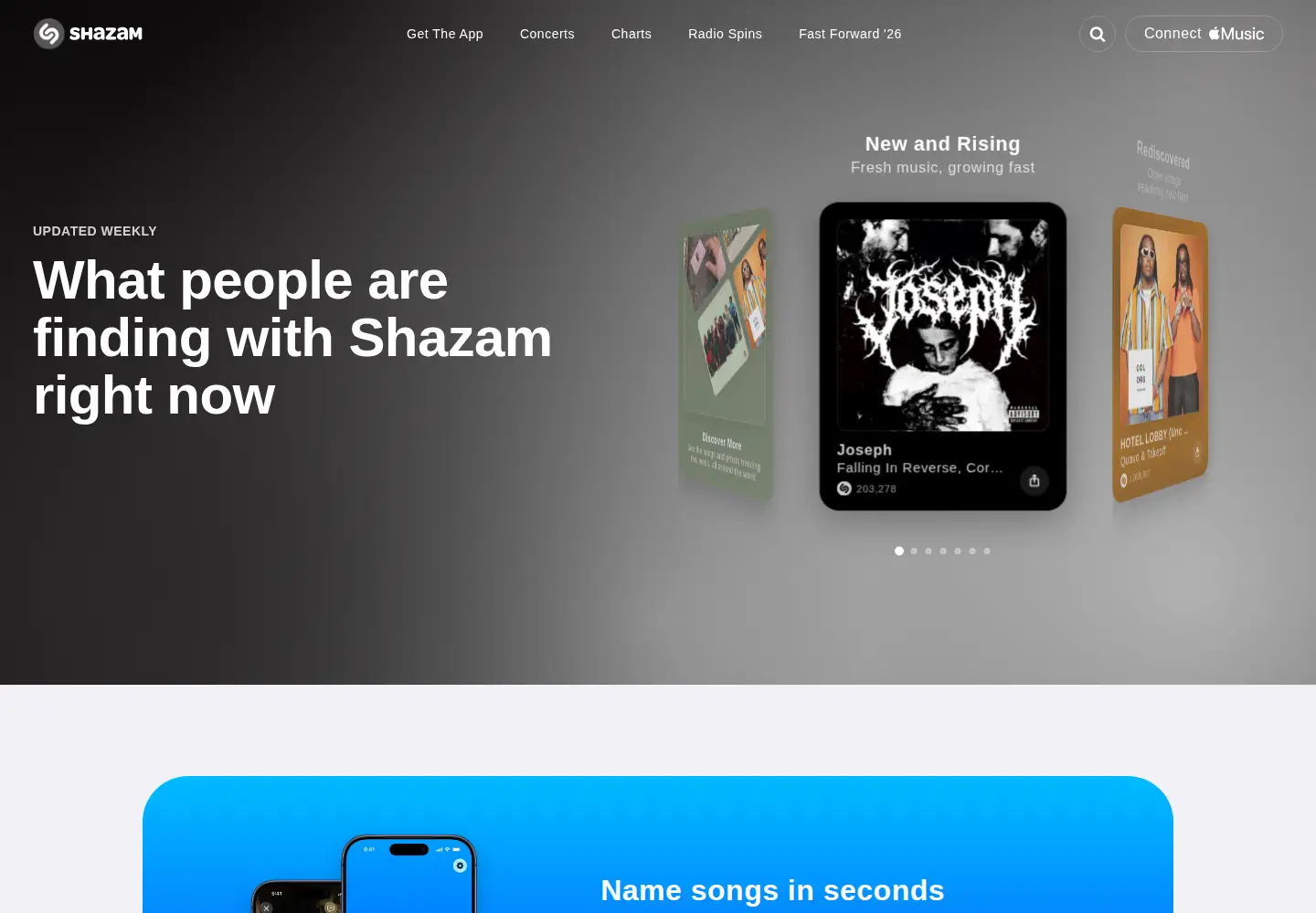 Screenshot of shazam.com