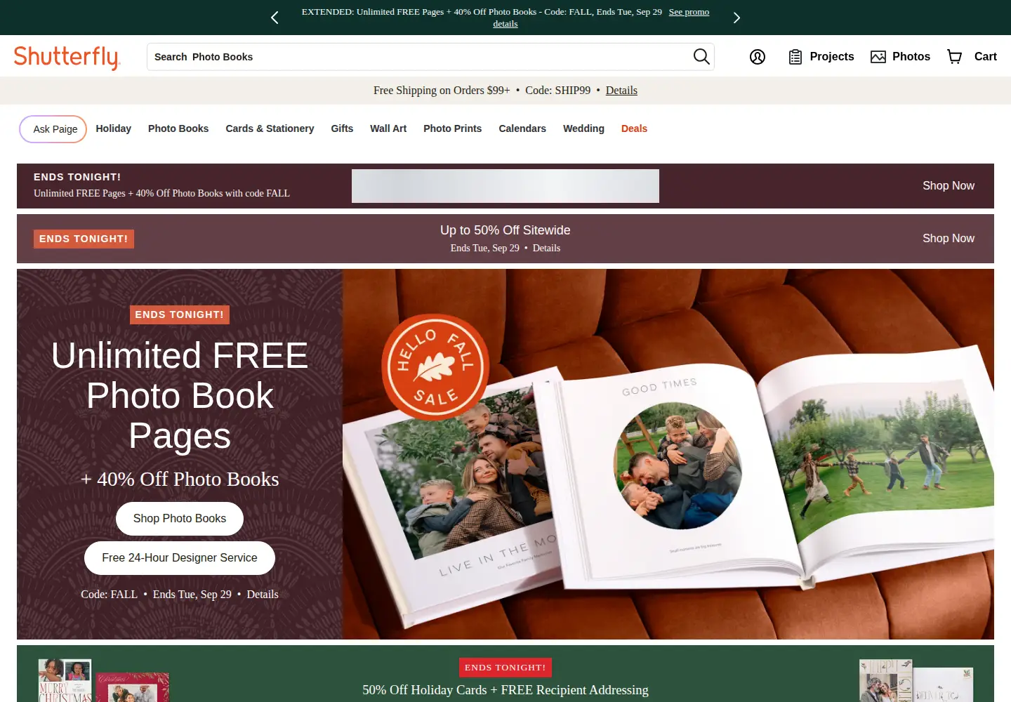 Screenshot of shutterfly.com