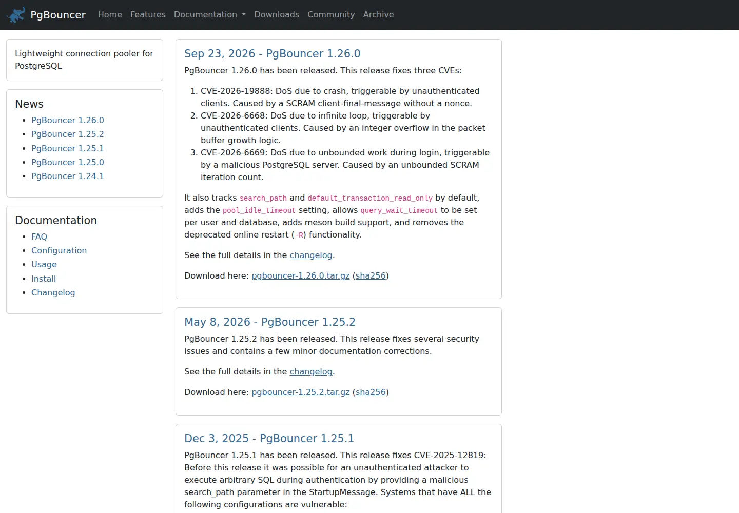 Screenshot of pgbouncer.org
