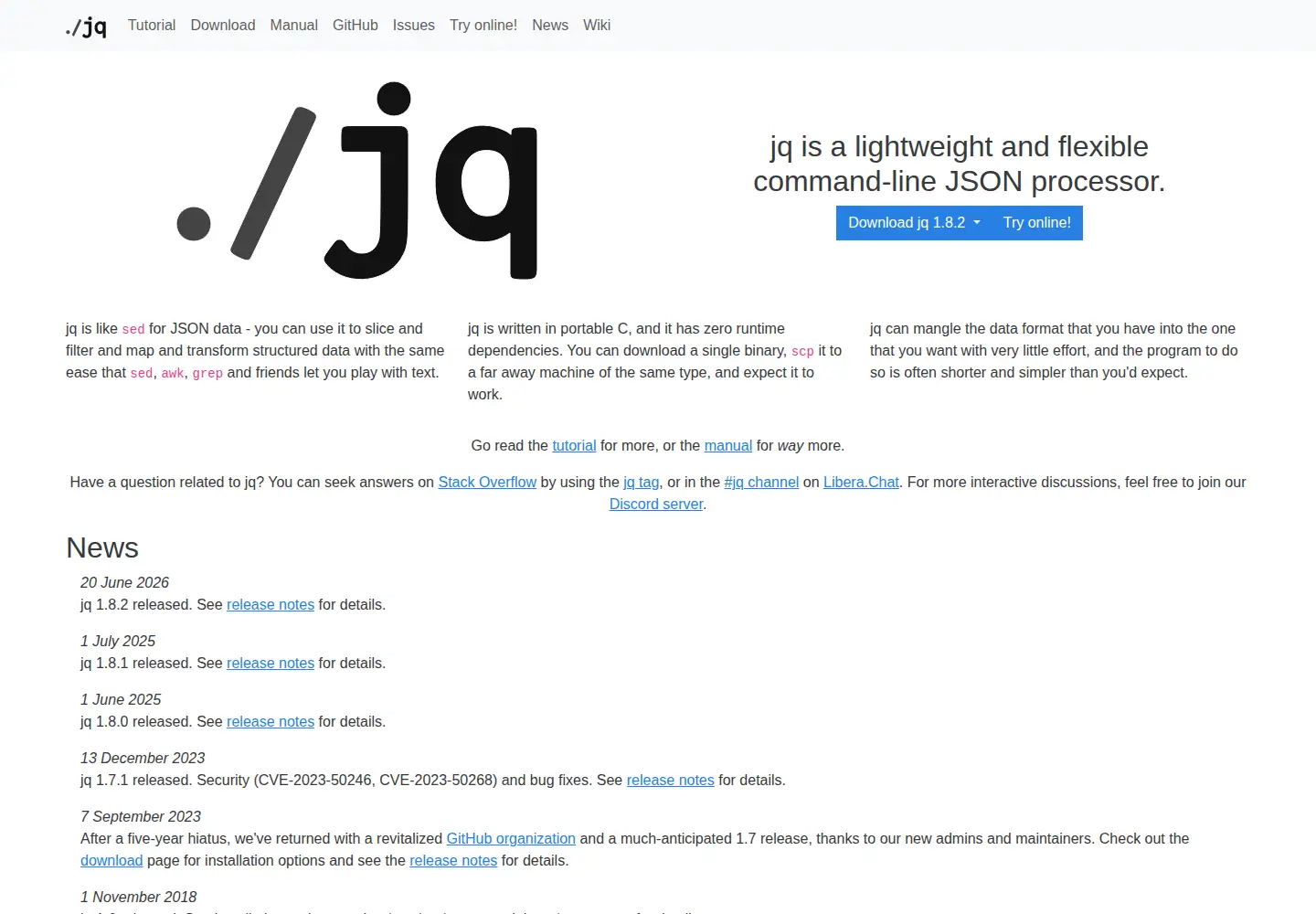 Screenshot of jqlang.org