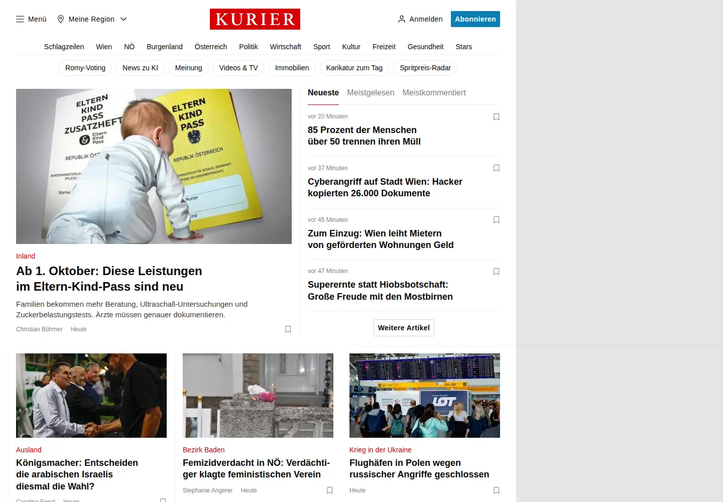 Screenshot of kurier.at