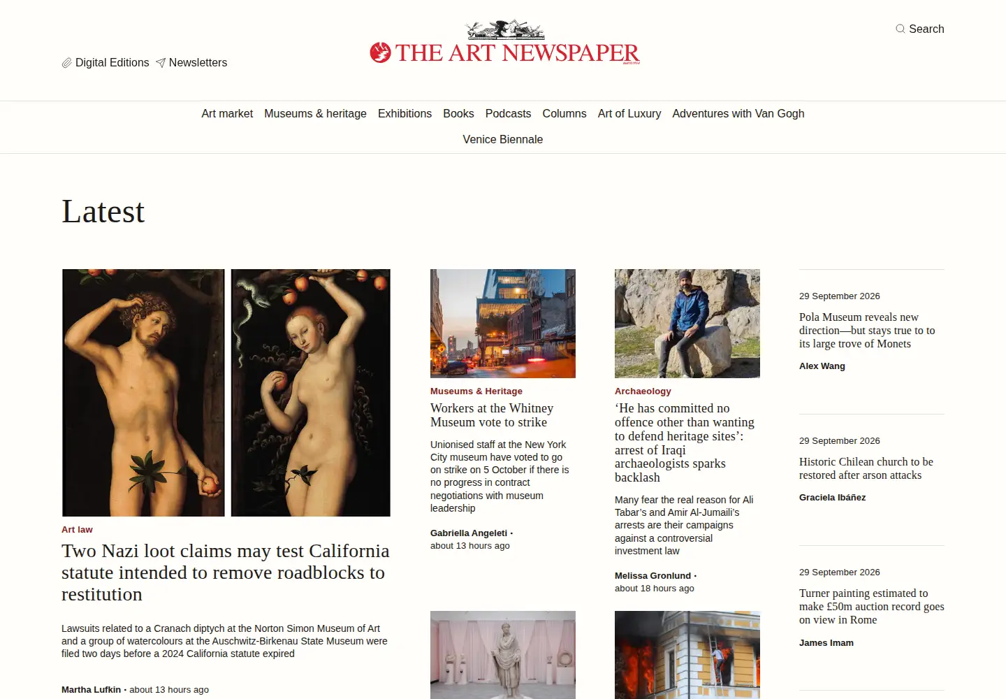 Screenshot of theartnewspaper.com