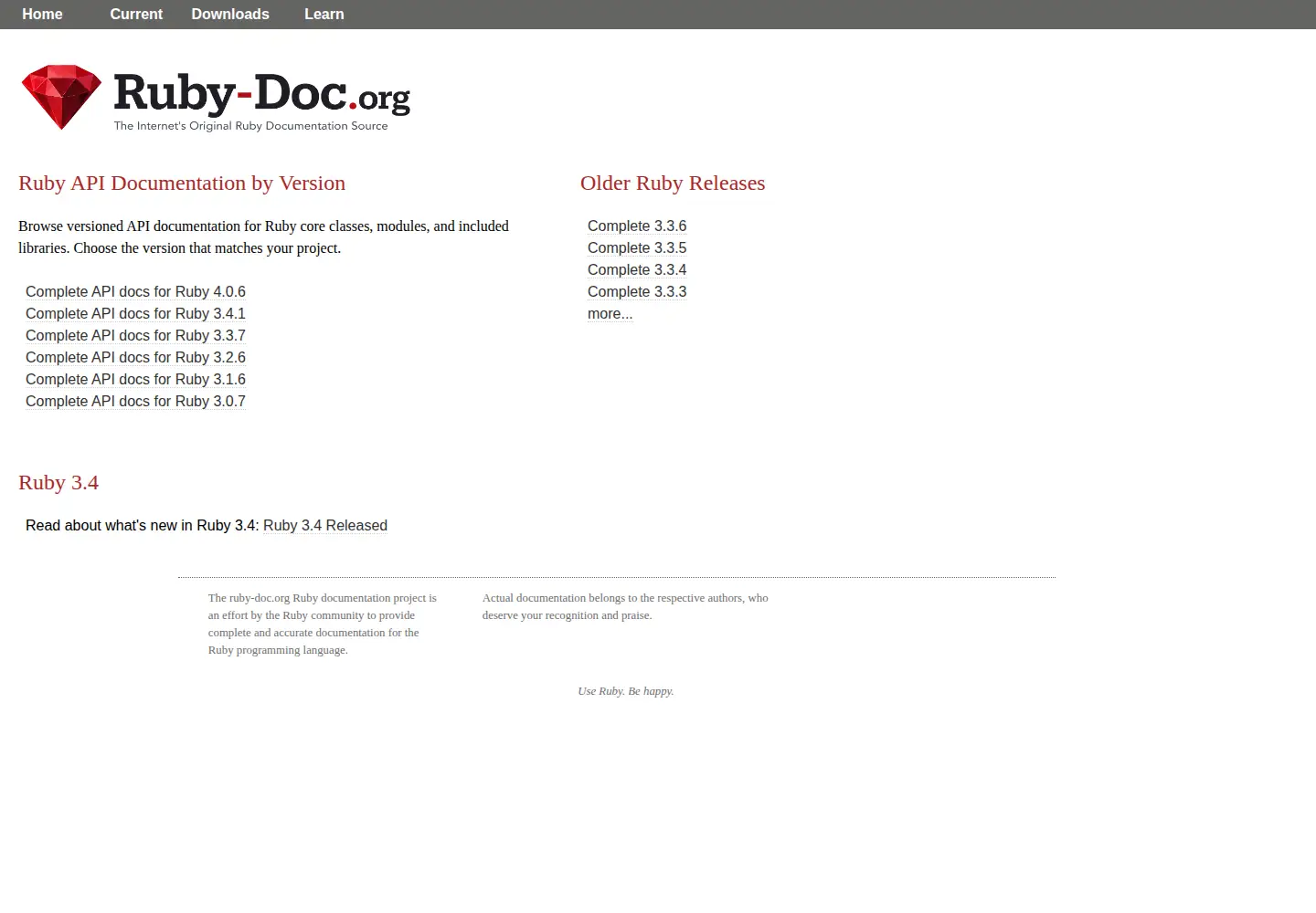 Screenshot of ruby-doc.org