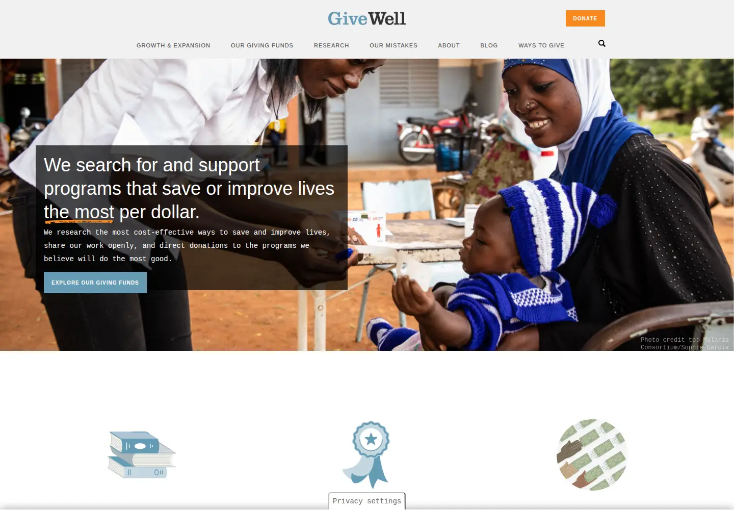 Screenshot of givewell.org