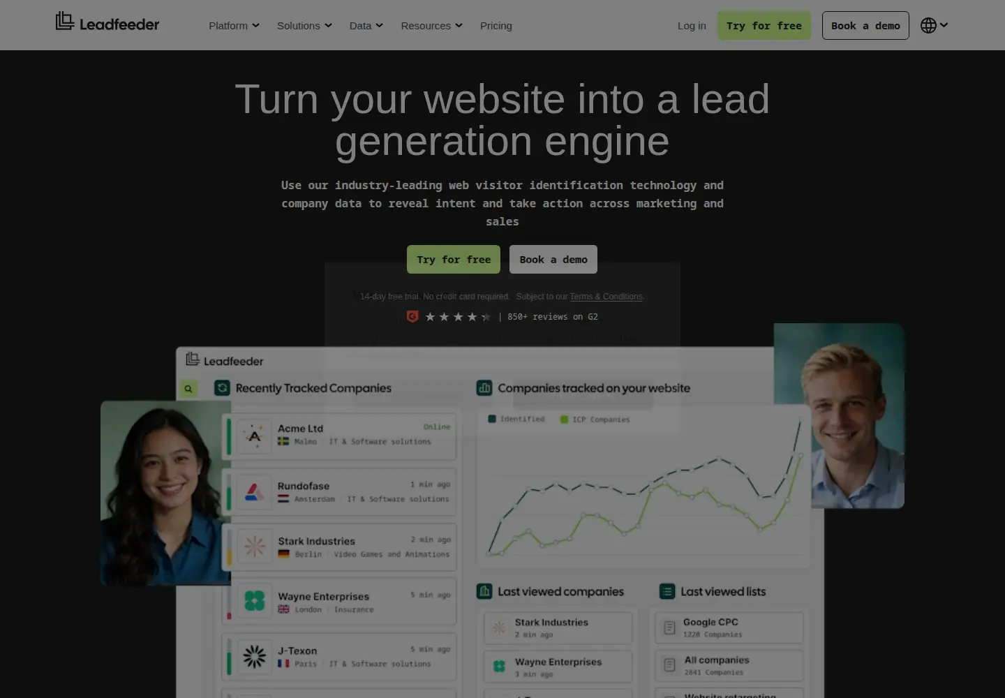 Screenshot of leadfeeder.com