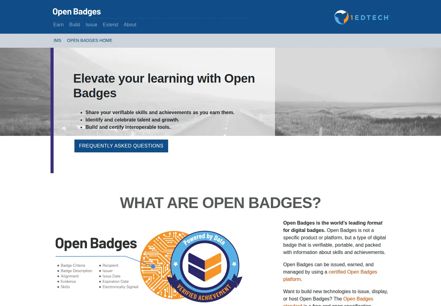 Captured homepage of openbadges.org in the current scan