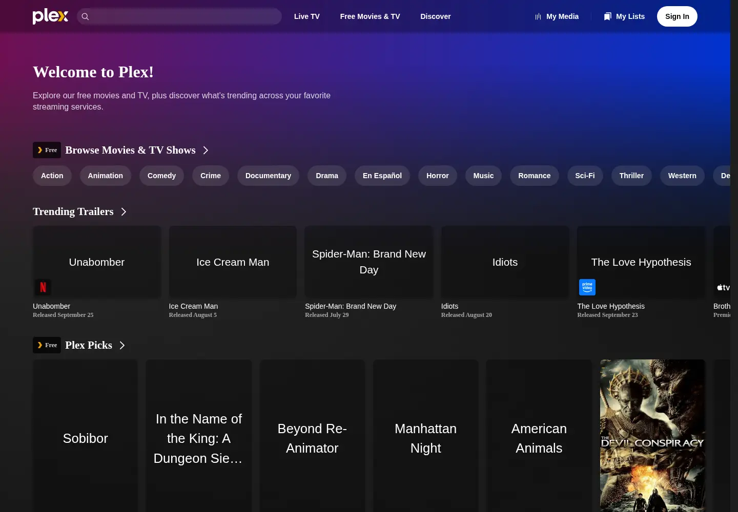 Screenshot of plex.tv