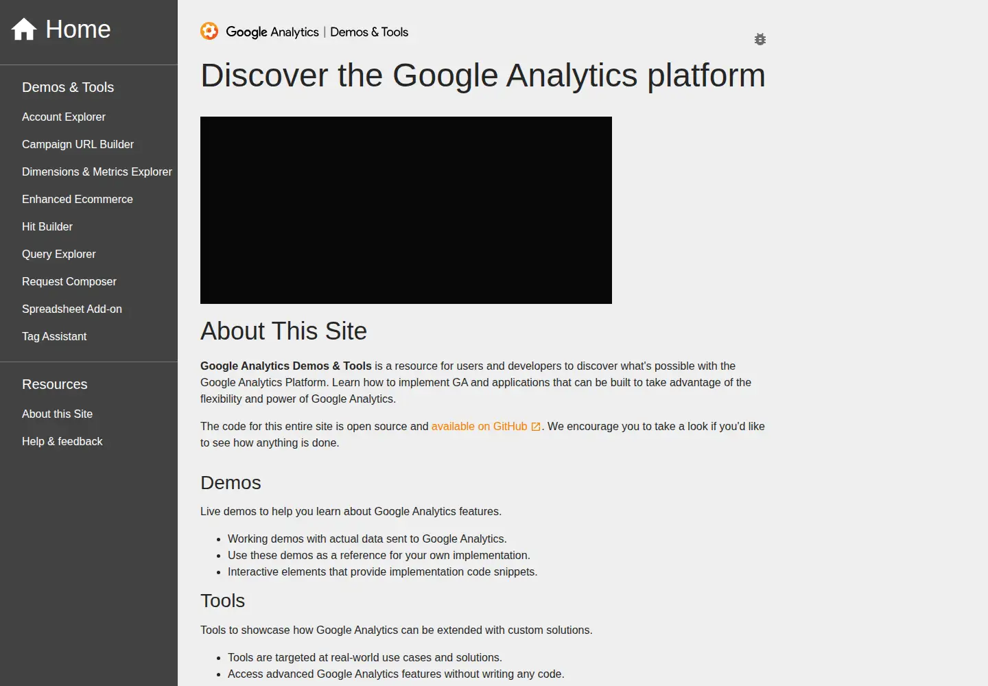 Screenshot of ga-dev-tools.google
