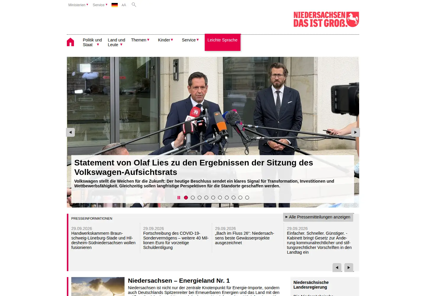 Screenshot of niedersachsen.de