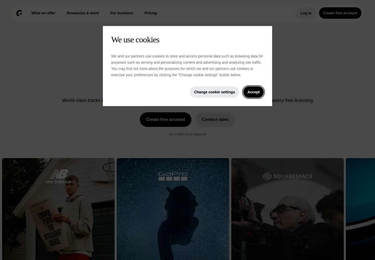 Screenshot of epidemicsound.com