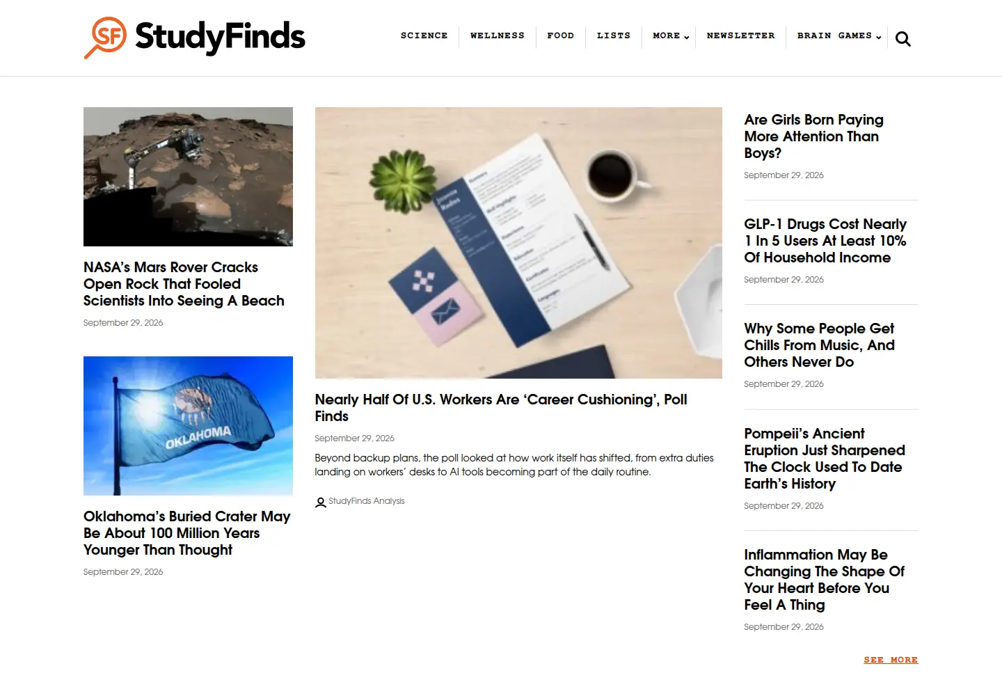 Screenshot of studyfinds.org