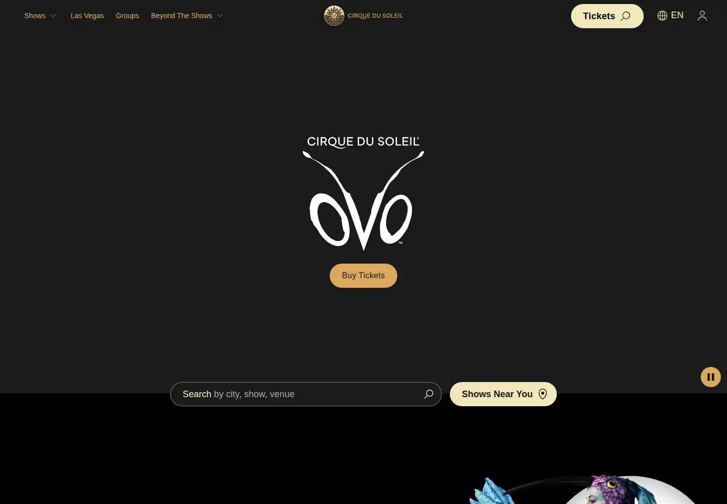 Screenshot of cirquedusoleil.com