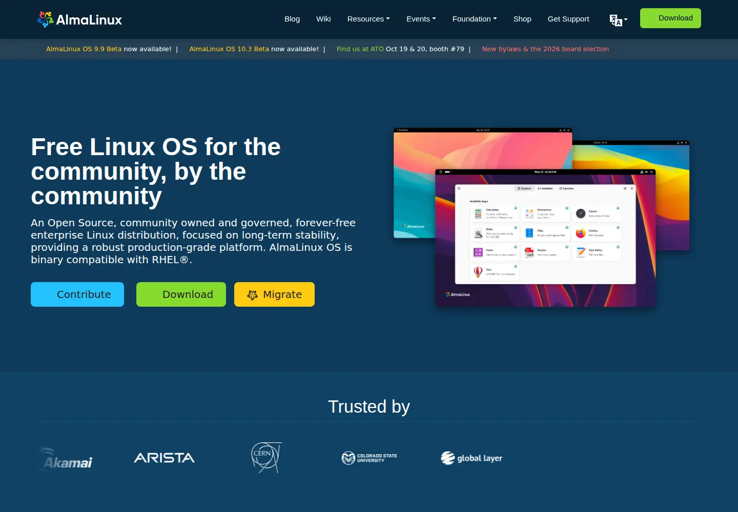 Screenshot of almalinux.org