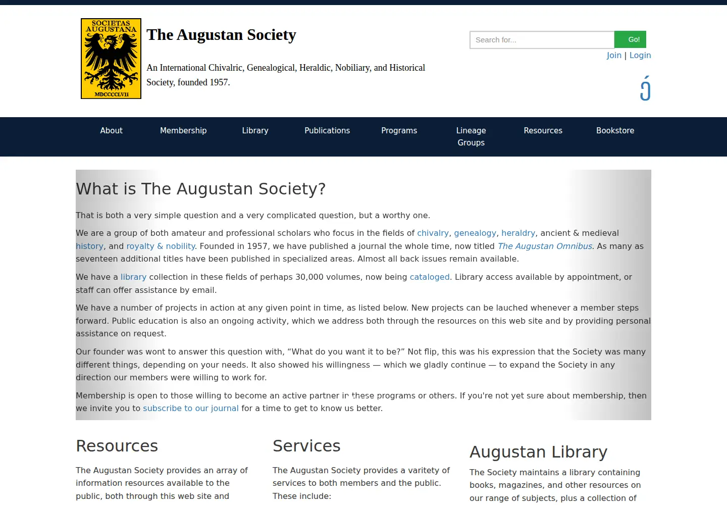 Captured homepage of augustansociety.org in the current scan