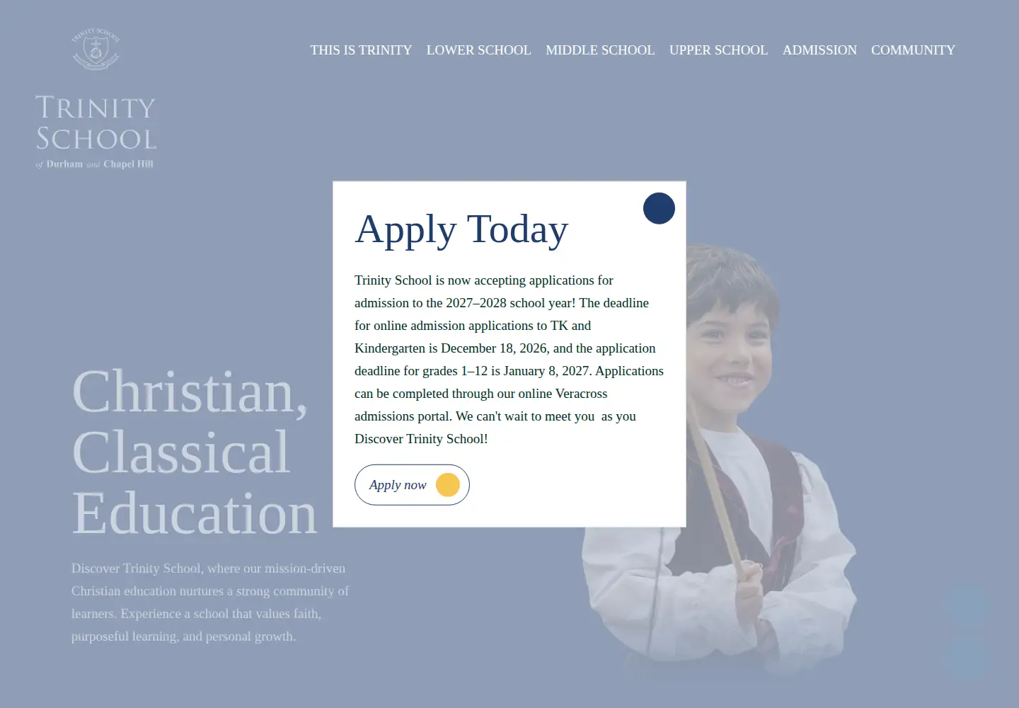 Captured homepage of trinityschoolnc.org in the current scan