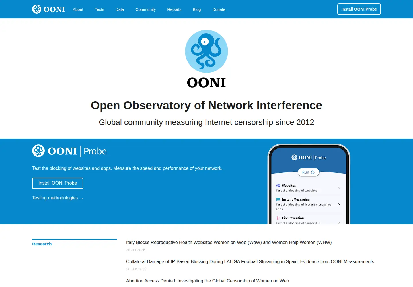 Screenshot of ooni.org