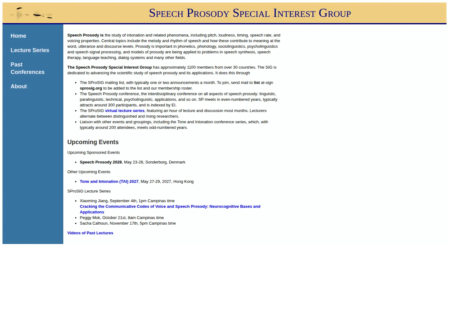 Captured homepage of sprosig.org in the current scan