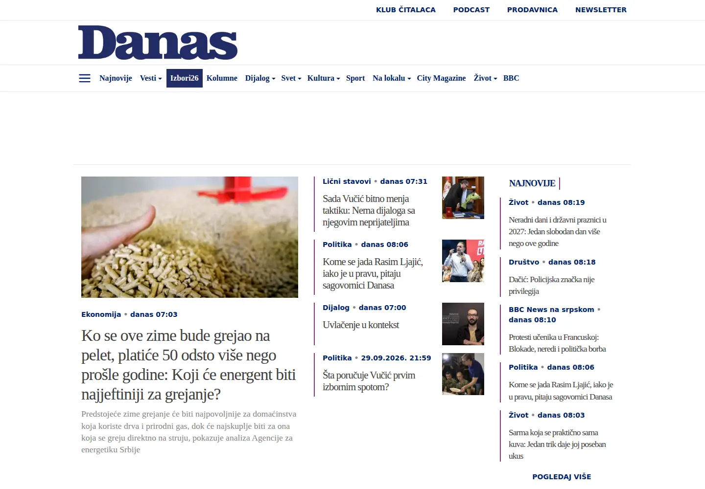 Screenshot of danas.rs