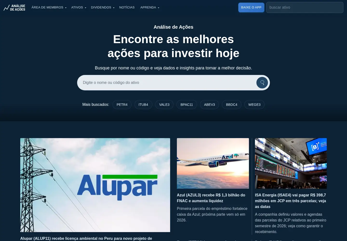 Screenshot of analisedeacoes.com