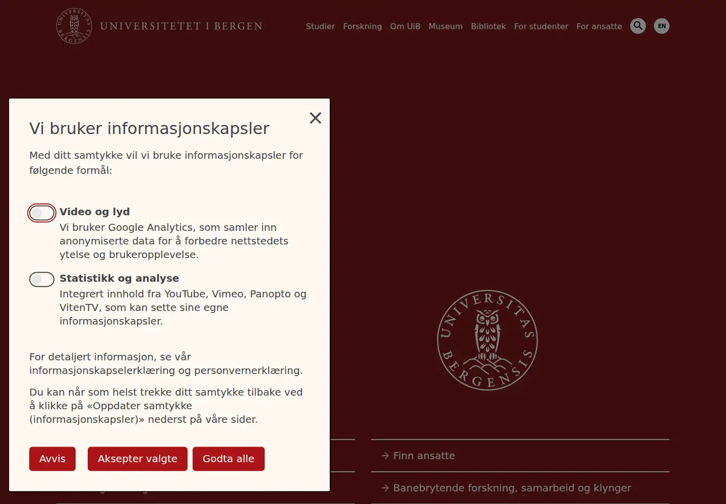 Screenshot of uib.no