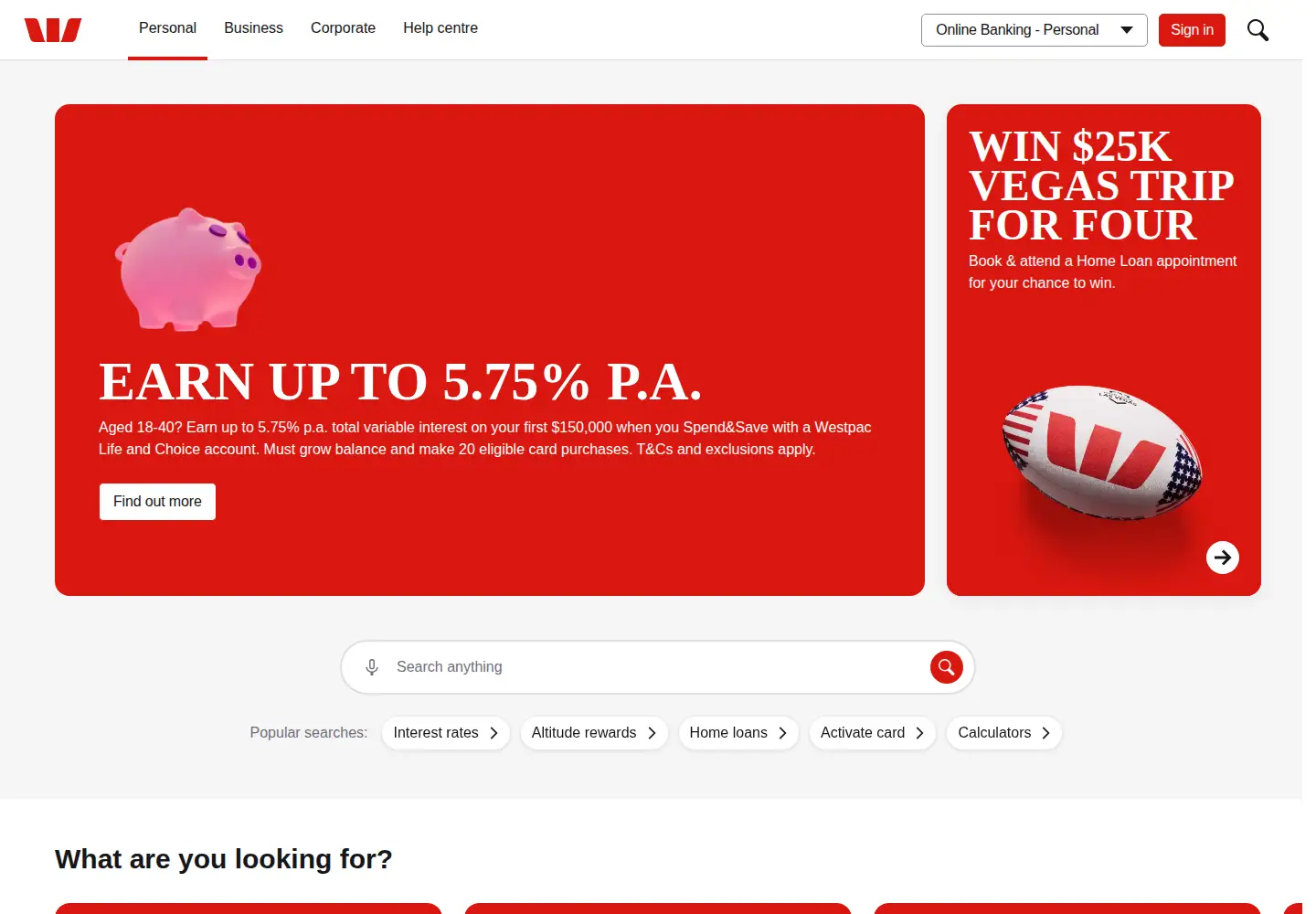 Screenshot of westpac.com.au