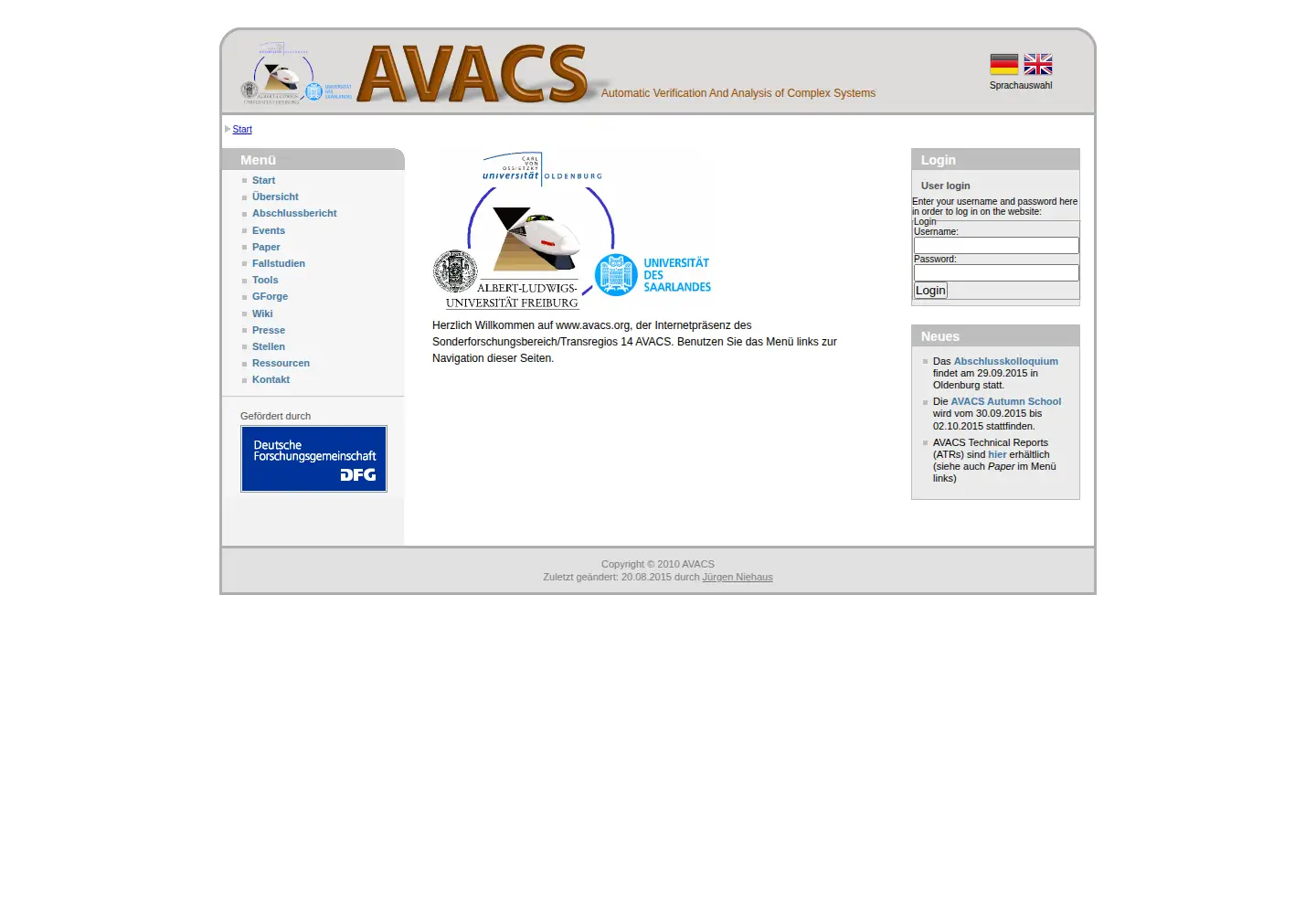Captured homepage of avacs.org in the current scan