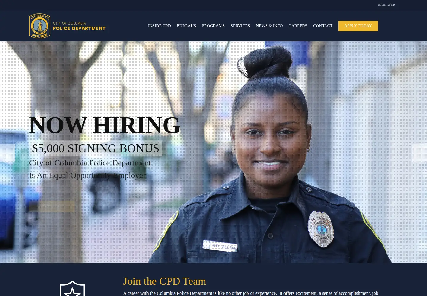 Screenshot of columbiapd.net